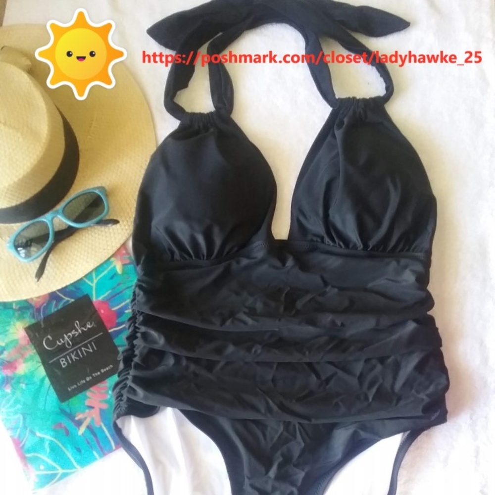 NWT KEEP SECRETS BLACK HALTER ONE PIECE Lg 12/14